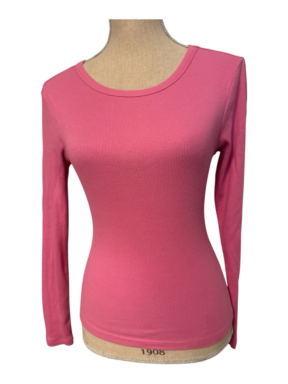 BODEN TOP TEE LONG SLEEVE PINK RIBBED SKINNY CREWNECK STRETCH COTTON SIZE S